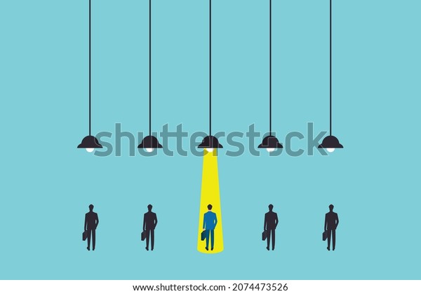 Business hiring and\
recruitment vector concept with spotlight on one person from crowd.\
Career opportunity\
symbol