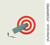 Business hit target vector concept with businessman hitting bullseye. Symbol of success, achievement. Eps10 illustration.
