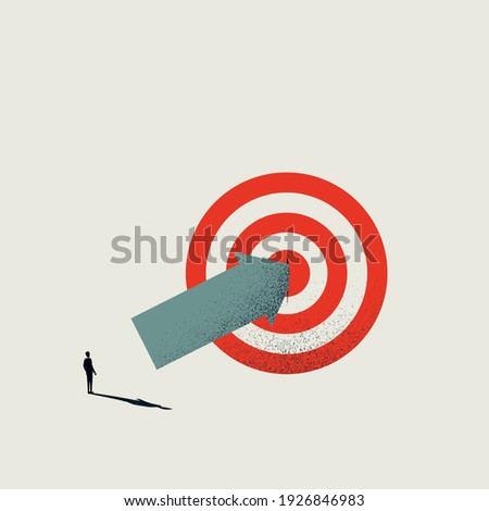 Business hit target vector concept with businessman hitting bullseye. Symbol of success, achievement. Eps10 illustration.