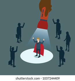 business holding flashlight for super businessman