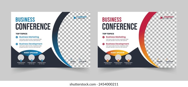 Business Horizontale Konferenz Flyer Layout Set, Online Live Webinar Meeting Flyer und Konferenz Banner Design