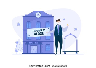 Hotel de negocios cerrado temporalmente durante el concepto de ilustración de pandemia