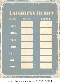 Business Hours Sign At Retro Style