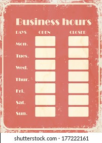 Business Hours Sign At Retro Style 