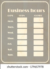 Business hours sign at retro style 