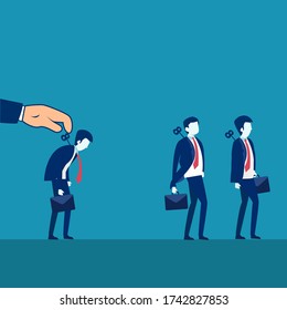 Business HRD control concept: Hand turning winder on business people's back