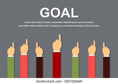 Business human hands holding pointing goal, GOAL in flat design style, vector illustration EPS10.