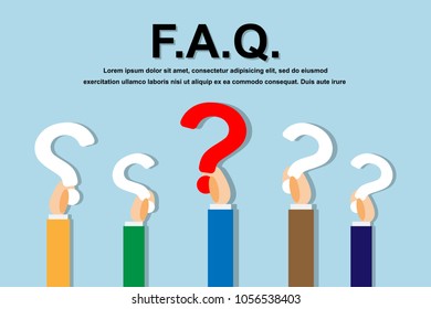 Business human hands holding question mark, FAQ in flat design style, vector illustration EPS10.
