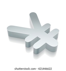 Business icon: 3d metallic Yen with reflection on White background, EPS 10 vector illustration.
