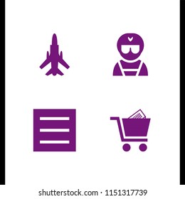 business icon. 4 business set with portrait, cart, plane and menu vector icons for web and mobile app