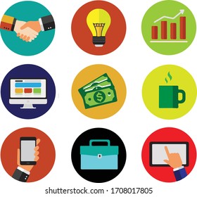 Business Icon 9 PCS SET  in circle background