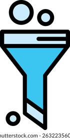 Business icon with blue data filter for websites, presentations, and digital marketing materials related to data management and analysis.