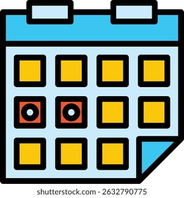 Business icon of a calendar with two marked days. Perfect for scheduling, appointments, events, business planning, time management concepts.