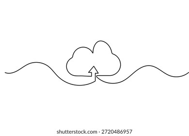 Icono del negocio de un Cargar de la nube en el dibujo continuo de una línea y el contorno aislado del estilo minimalista