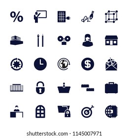 Business icon. collection of 25 business filled icons such as window, pen, building block, customer support, love letter. editable business icons for web and mobile.