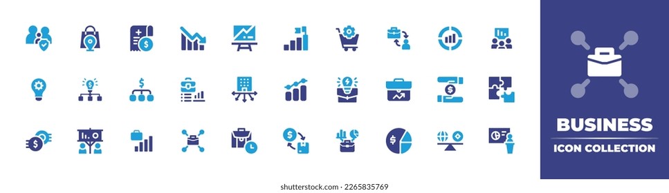 Business icon collection. Duotone color. Vector illustration. Containing insurance, shopping, bag, medical, loss, presentation, goal, procurement, business, to, consumer, chart, idea, plan, strategy.