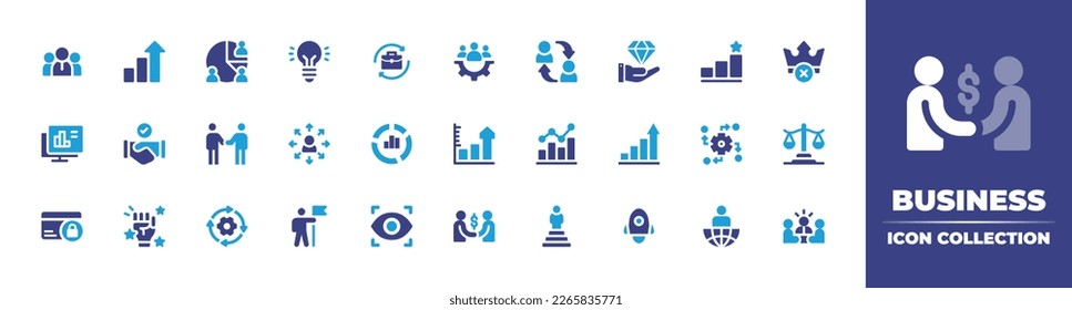 Business icon collection. Duotone color. Vector illustration. Containing teamwork, growth, pie, chart, idea, business, team, management, exchange, diamond, reputation, loss, analytics, deal.