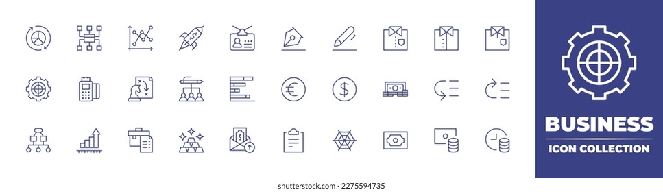 Business icon collection. Duotone color. Vector illustration. Containing pie chart, diagram, chart, startup, id card, signature, sign, shirt buttons, shirt, shirt neck, target, card payment, strategy.