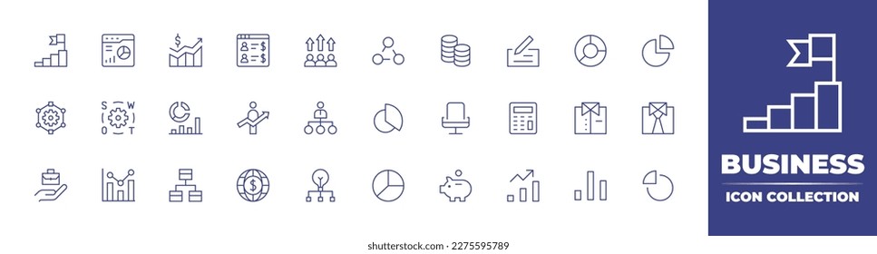 Business icon collection. Duotone color. Vector illustration. Containing goal, pie chart, taxes, invoice, performance, connect, coins, cheque, chart, chart pie, gear, swot analysis, analysis, career.