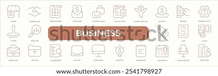 Business icon collection set. Containing design Calculator,Funnel dollar,Donate,Deposit,Productivity