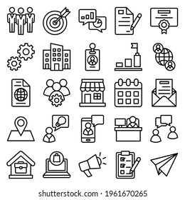 Business icon collection set with simple lines and modern style for use as web and application sign, editable stroke pictogram, finance, teamwork, teamwork