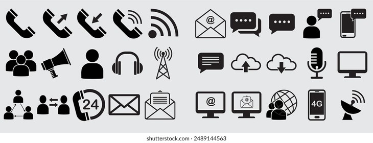 Business icon for company connection. Business Communication icons. Set of icons for website. Black White Icons Set