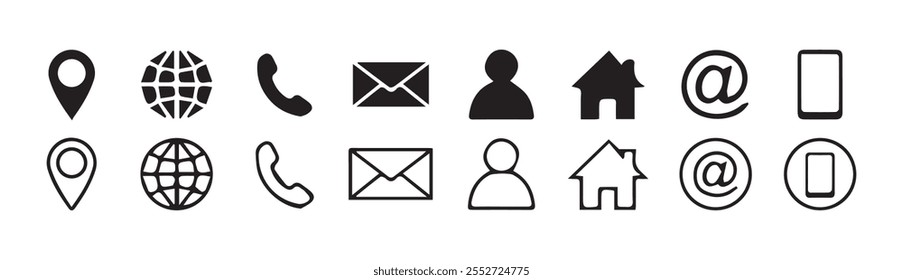 Business icon for company connection set .Name, phone, mobile, place, location, mail, website and message card sign.vector illustration eps 10
