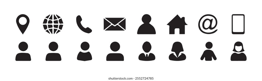 Business icon for company connection set .Name, phone, mobile, place, location, mail, website and message card sign.vector illustration eps 10
