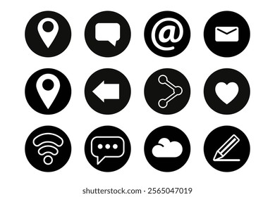 Business icon for company connection set in different style. Name, phone, mobile, place, location, mail, website and message card sign. Contact symbol design template. Vector 10 eps.