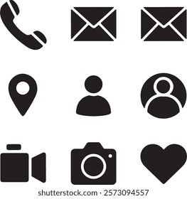 Business icon for company connection set in different style. Name, phone, mobile, place, location, mail, website and message card sign. Contact symbol design template.