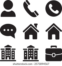 Business icon for company connection set in different style. Name, phone, mobile, place, location, mail, website and message card sign. Contact symbol design template.