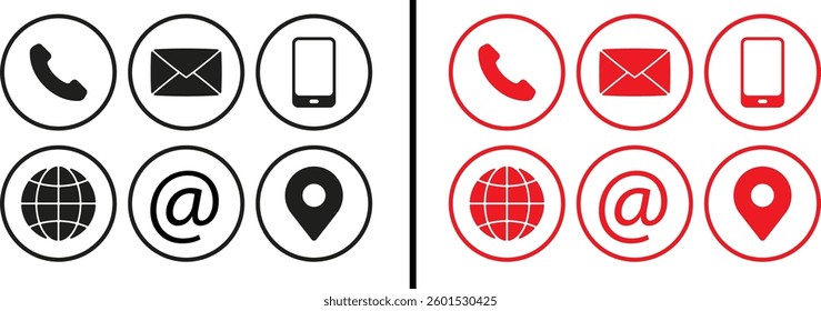 Business icon for company connection set in different style. Name, phone, mobile, place, location, mail, website and message card sign. Contact symbol design template. Vector 10 eps