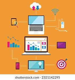 business icon computer screen finance and technology
