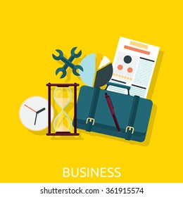 Business icon concept flat design. Business icon, marketing and document, management and chart, organization and data, development strategy success illustration