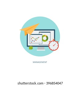 Business icon. Creative concept of financial report. Time management, aims, solutions. Flat design, minimalist style, modern colours. Vector illustrations for web, banners, infographics, app, sites