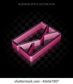Business icon: Crimson 3d Email made of paper tape on black background, transparent shadow, EPS 10 vector illustration.