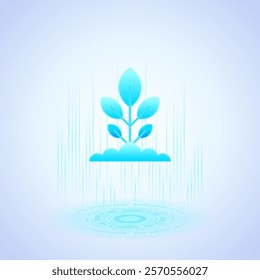 Business icon depicting growth with a stylized plant with three leaves emerging from a cloud. The plant symbolizes development and progress, making it a relevant representation for business growth