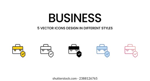 Business Icon Design in Five style with Editable Stroke. Line, Solid, Flat Line, Duo Tone Color, and Color Gradient Line. Suitable for Web Page, Mobile App, UI, UX and GUI design.