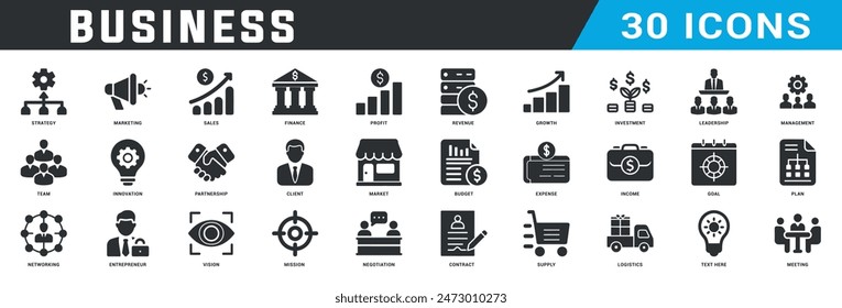 Business icon design set, Business flat icons pack, business, icon, set, teamwork, person, leadership, strategy, success, illustration, growth