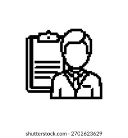 Ícone comercial com trabalho pixelizado de documento. Gerenciamento de tarefas.