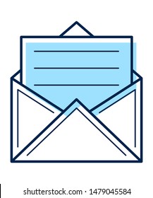 Business icon documents in envelope with blue color.