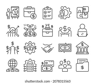 Business icon. Entrepreneurial activity line icons set. Editable Stroke.