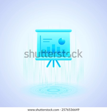 Business icon featuring a digital screen with bar charts and a pie chart, symbolizing data analysis and presentation. Ideal for business analytics, corporate reports, and professional presentations