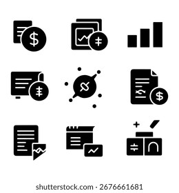 business icon, financial simple solid black isolated white background