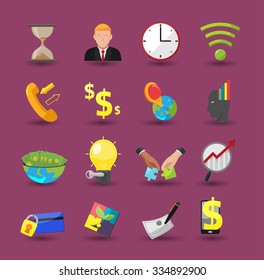 Business Icon Flat Color Cartoon Vector