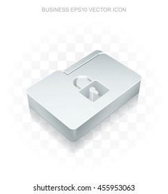 Business icon: Flat metallic 3d Folder, transparent shadow on light background, EPS 10 vector illustration.