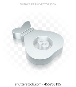Business icon: Flat metallic 3d Money Bag, transparent shadow on light background, EPS 10 vector illustration.