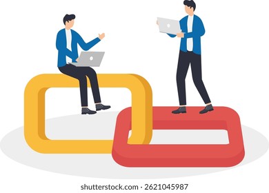 business icon in the form of two chain links in red and black, reliability and stability on the Internet,

