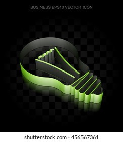 Business icon: Green 3d Light Bulb made of paper tape on black background, transparent shadow, EPS 10 vector illustration.