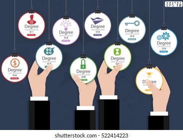 Business icon hanging options  for Success modern design Idea and Concept Vector illustration Infographic template with PaperClip, hand.